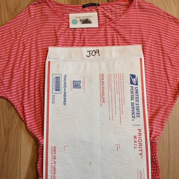 🎉 4 for $25 🎉STACCATO Smocked Bottom Striped Blouse Pink/White Size Medium NWT - Picture 10 of 10